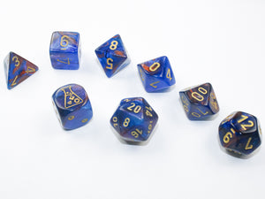 Lustrous Azurite polyhedral set, a full polyhedral set with an additional d6.