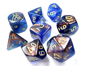 Lustrous Azurite polyhedral set, a full polyhedral set with an additional d6.