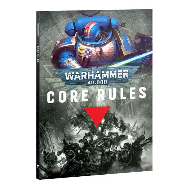 Warhammer 40,000 Core Rules book cover with robot illustration on a white background