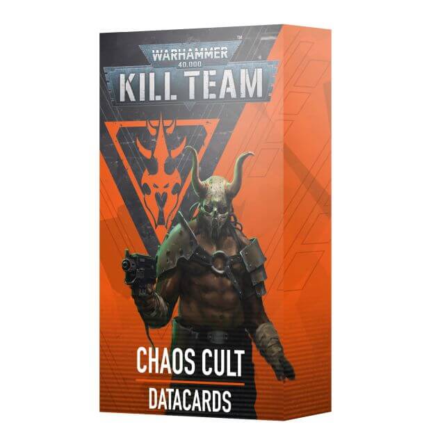 Packaging for 40K Kill Team Chaos Cult Datacards featuring illustrated character and the product name on the front.