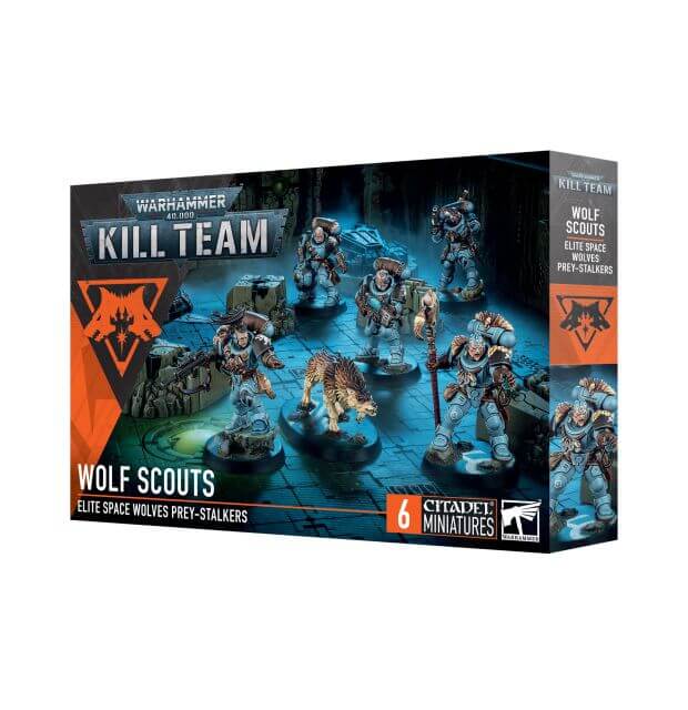 Warhammer 40K Kill Team Wolf Scouts miniatures box on a white background