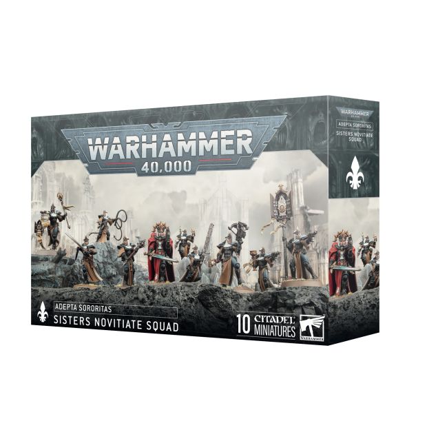 Warhammer 40,000 miniatures box with figures on a white background