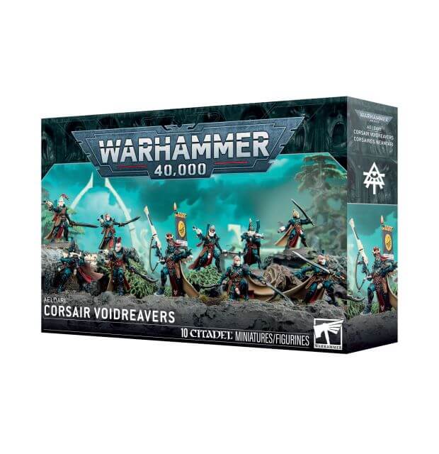 Warhammer 40,000 Corsair Voidreavers miniatures box on a white background