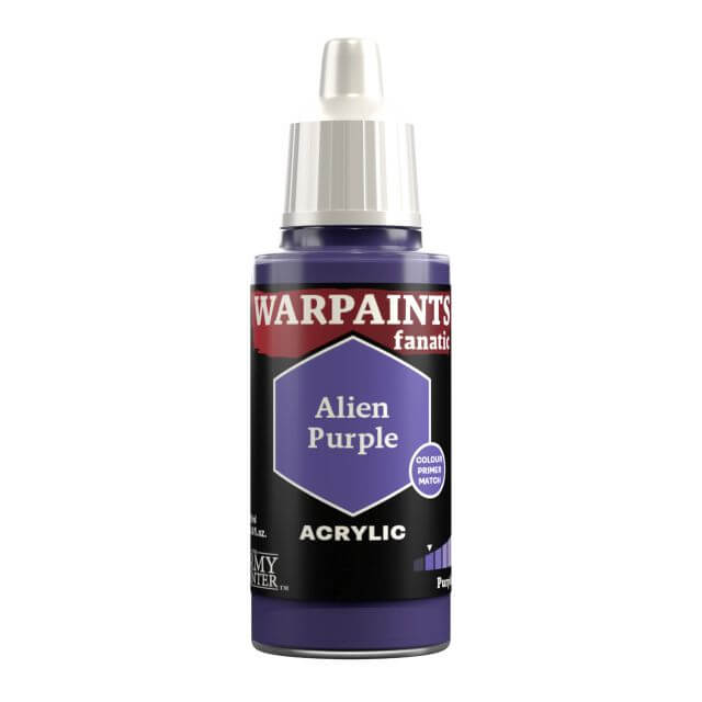 A bottle of Warpaints Fanatic: Alien Purple acrylic paint.