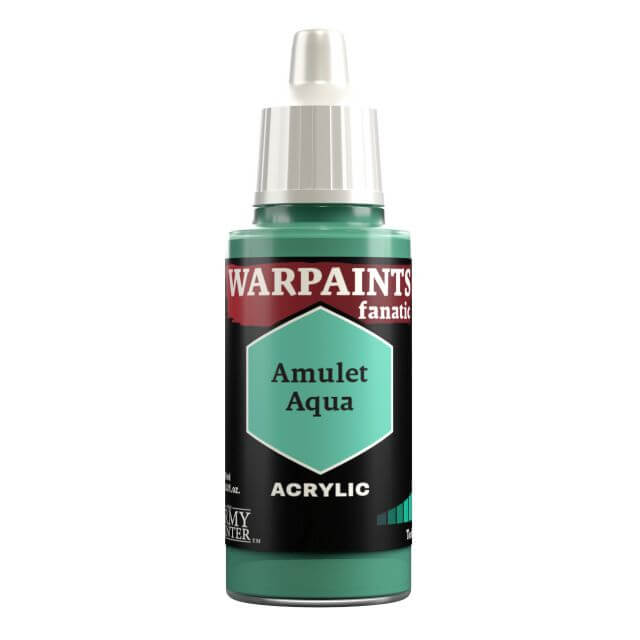 A bottle of Warpaints Fanatic Amulet Aqua acrylic paint.