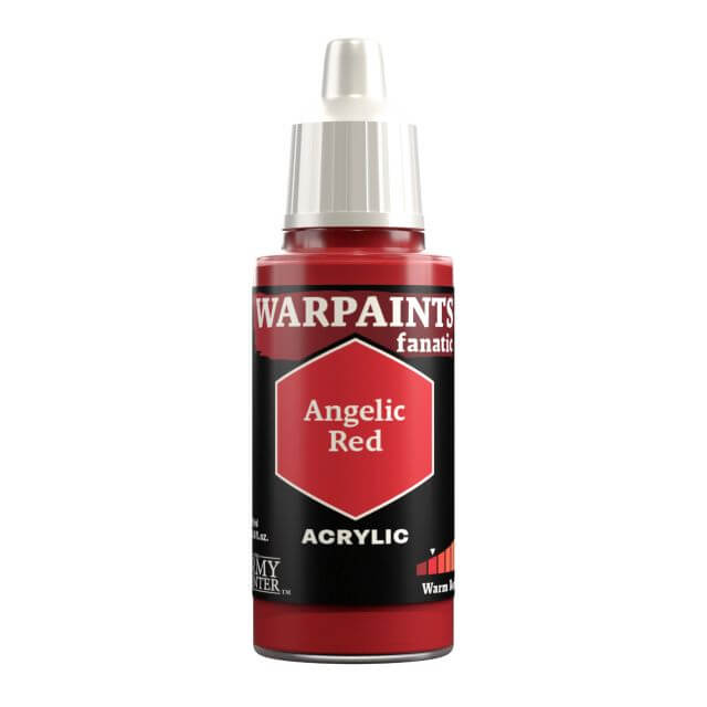 A bottle of Warpaints Fanatic Angelic Red acrylic paint.