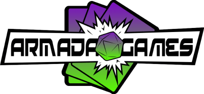 Armada Games Logo featuring the store name and a d20 crashing into cards. 
Our phone number is 813-980-6080, address is 10910 N 56th st in Temple Terrace FL, and we are open Monday to Saturday noon to 11 pm. 