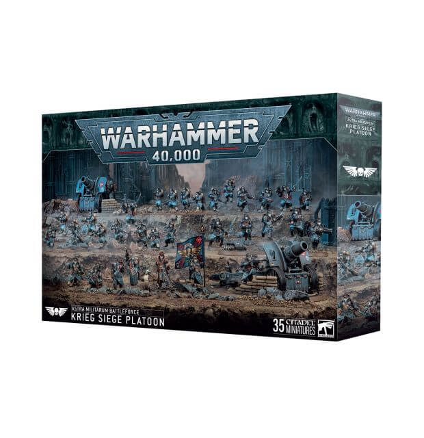 Warhammer 40,000 game box with miniature figures on a white background