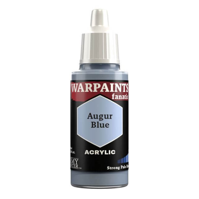 A bottle of Warpaints Fanatic acrylic paint in the color Augur Blue.