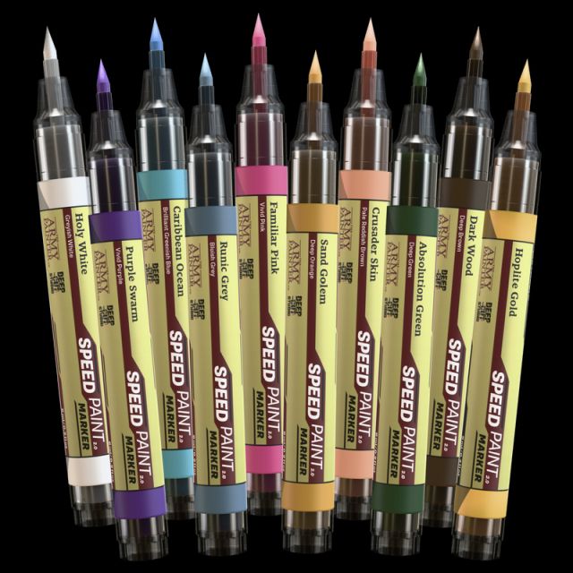 Set of Army Painter Speed Paint Markers on a black background