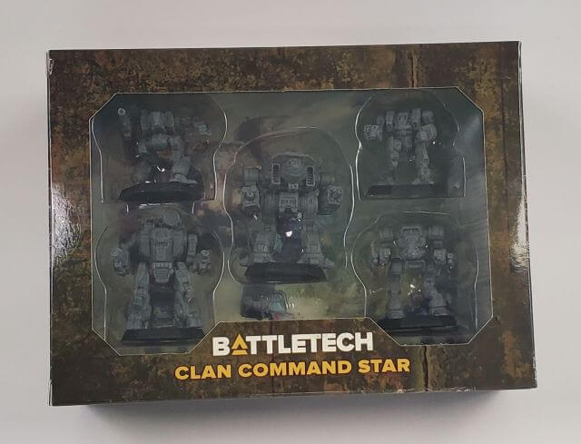 Packaging for the Battletech Clan Command Star showing 4 miniatures. 
