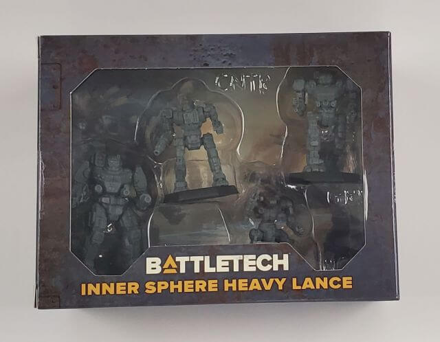 Packaging for the Battletech Inner Sphere Heavy Lance showing 4 miniatures. 