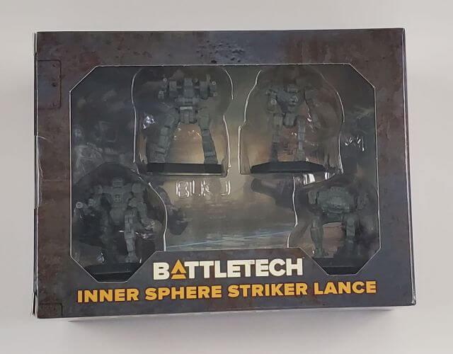 Packaging for the Battletech Inner Sphere Striker Lance showing 4 miniatures. 