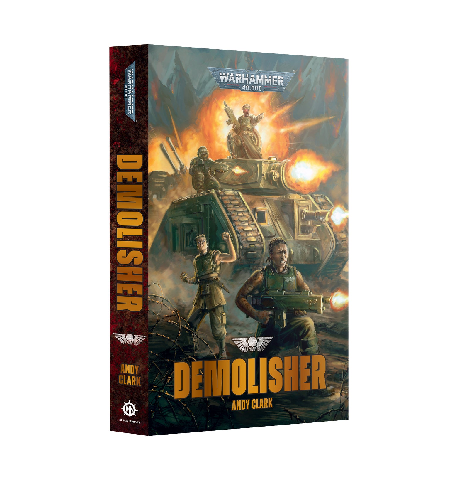 Warhammer 40k Demolisher tabletop gaming box set by Andy Clark, featuring a detailed sci-fi battle illustration on the cover and spine.