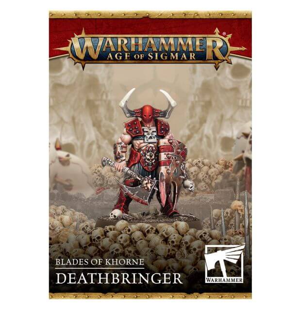 Warhammer Age of Sigmar game box featuring a warrior with skulls and the Warhammer logo.