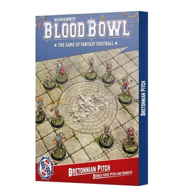 Blood Bowl Game Pitch showing figures placed on a stone field