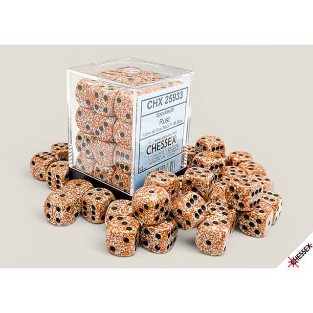 36d6 set of orange speckled dice.