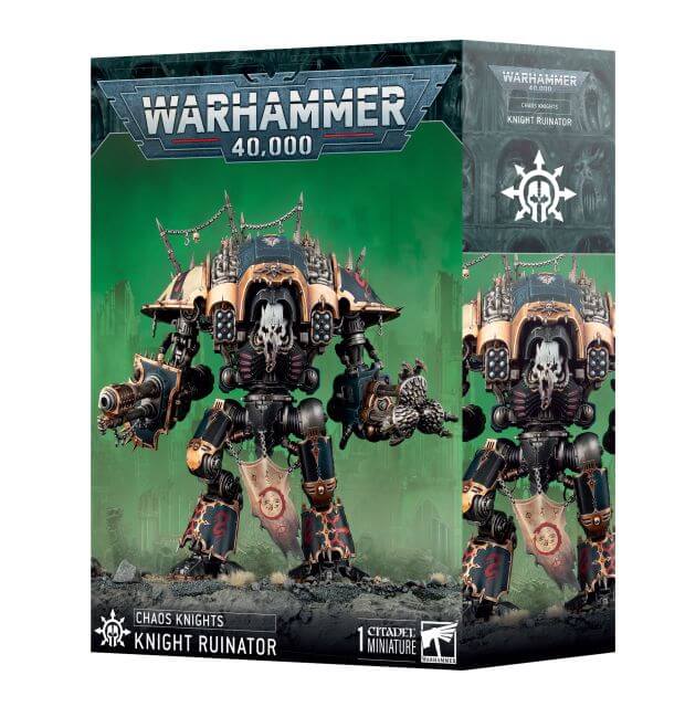 Warhammer 40K
Chaos Knights
Knight Ruinator packaging on white background. 
