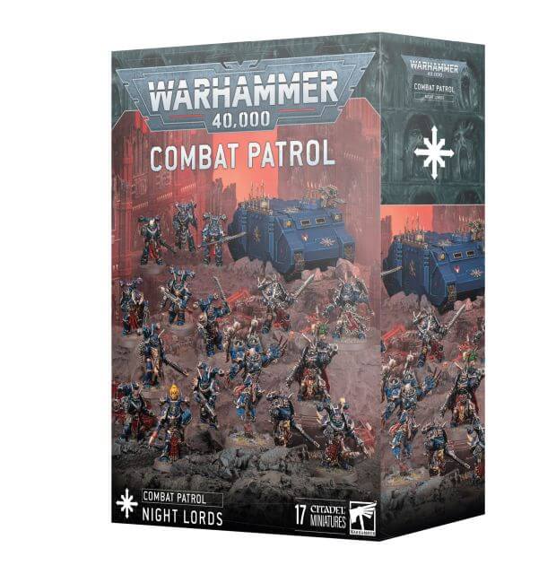 Warhammer 40,000 Combat Patrol game box with miniatures and vehicles on a white background