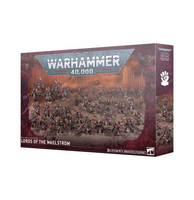Warhammer 40,000 game box with miniature figures on a white background