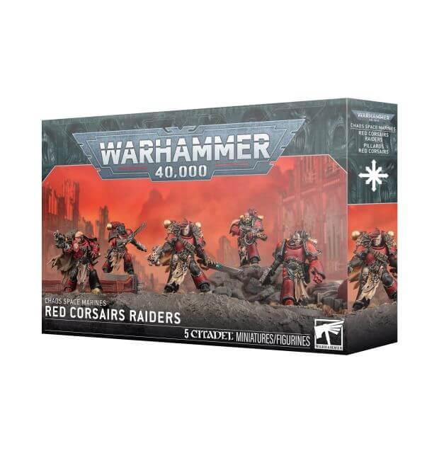 Warhammer 40,000 Red Corsairs Raiders miniatures box on a white background