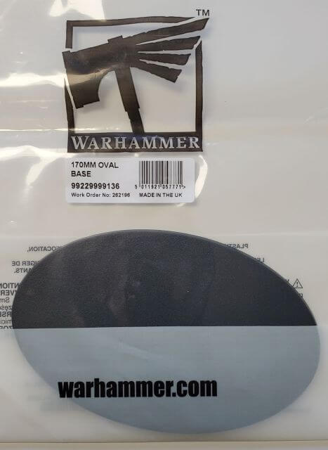 Packaged Citadel 170x105mm Oval Base for miniature model bases, showing the product name and size on the label.