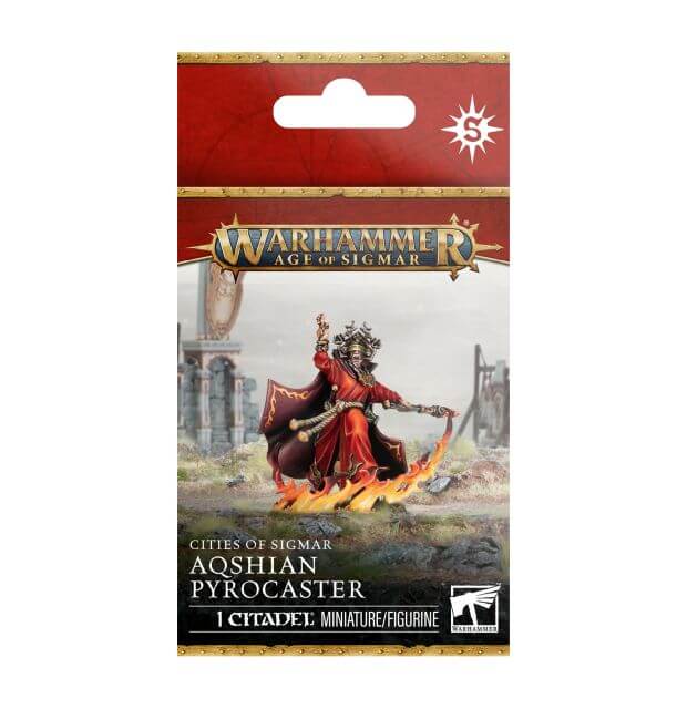 Warhammer Age of Sigmar Aqshian Pyrocaster miniature packaging on a white background