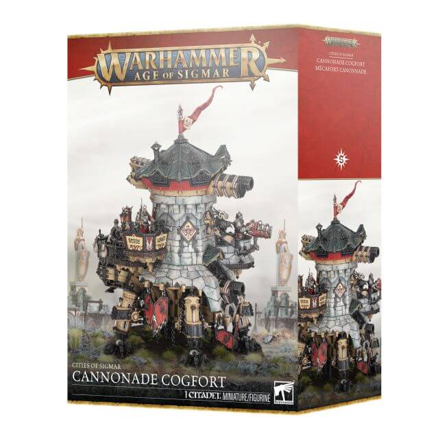 Warhammer Age of Sigmar Cannonade Cogfort model packaging on a white background