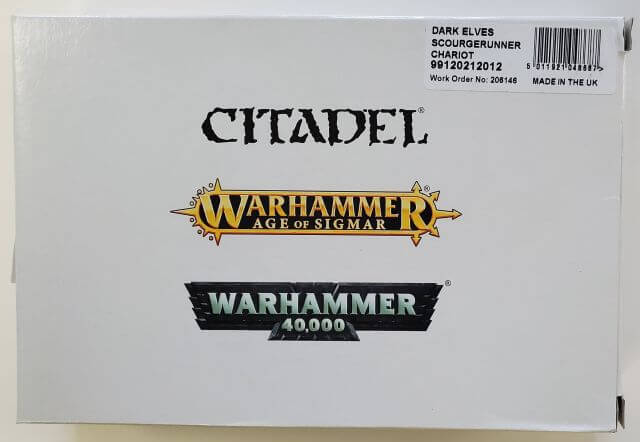 Packaging for Age of Sigmar Cities of Sigmar Drakespawn Chariot miniature kit featuring logos and product name.