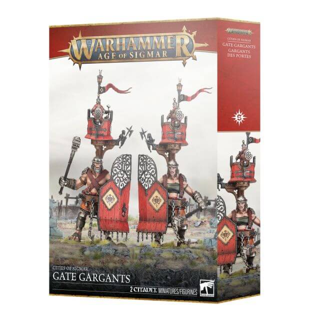 Warhammer Age of Sigmar game box with gate gargants figures on a white background