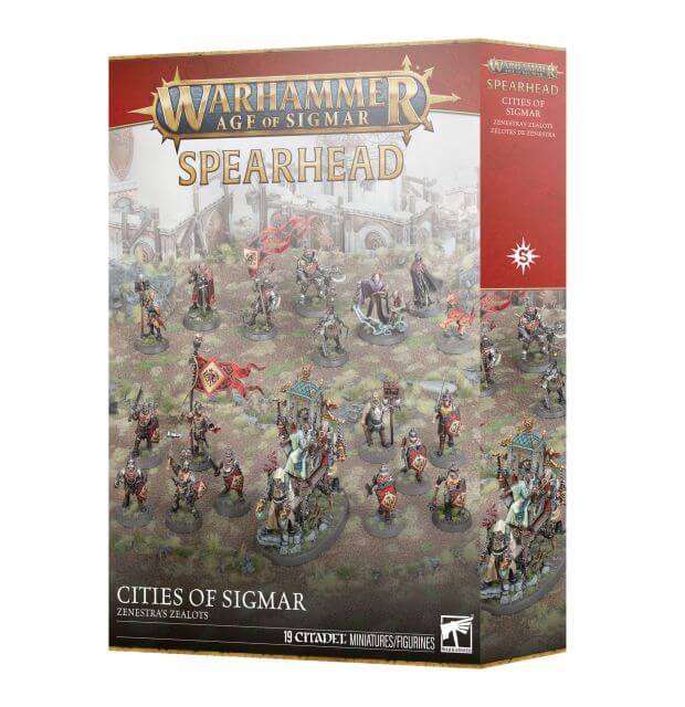 Warhammer Age of Sigmar Spearhead game box with miniature figures on a white background