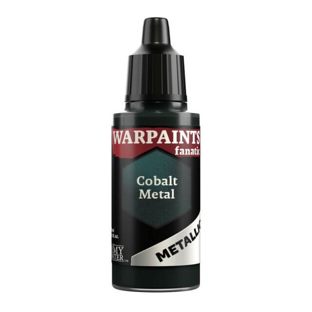 A bottle of Warpaints Fanatic Metallic craft paint in Cobalt Metal color.