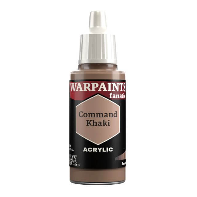 A bottle of Warpaints Fanatic Command Khaki acrylic paint.