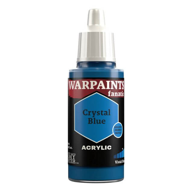 A bottle of Warpaints Fanatic Crystal Blue acrylic paint.