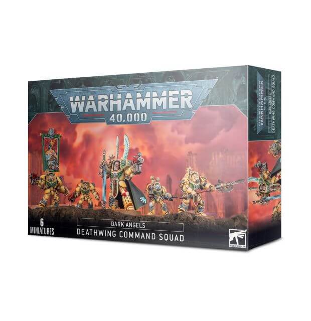 Product image for Warhammer 40,000 Dark Angels Deathwing Command Squad, showing the box art with illustrations of the Space Marine characters.
