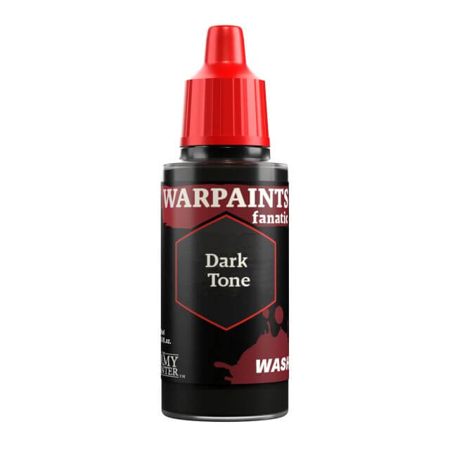 A bottle of Warpaints Fanatic Wash in Dark Tone, with a red cap