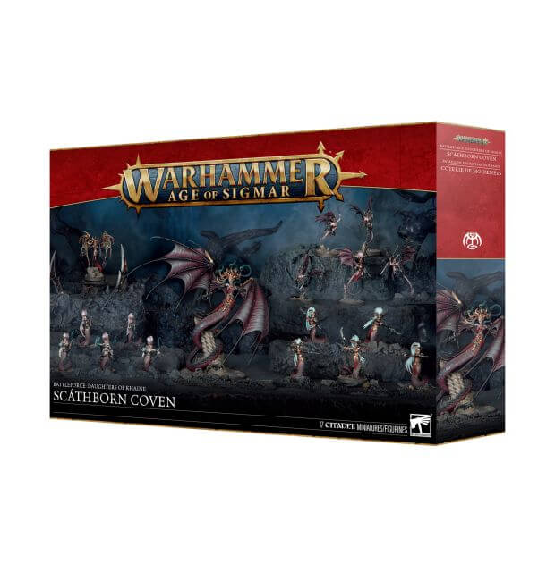Warhammer Age of Sigmar Scathborn Coven box with dragon and characters on a white background