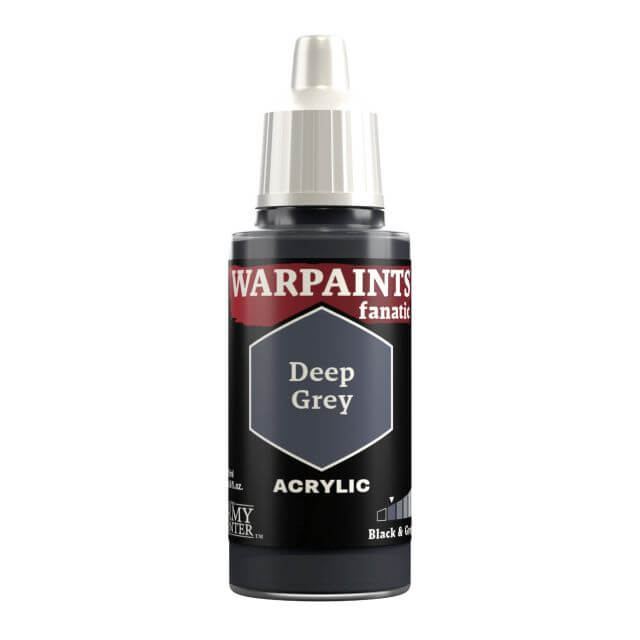 A bottle of Warpaints Fanatic Deep Grey acrylic paint.