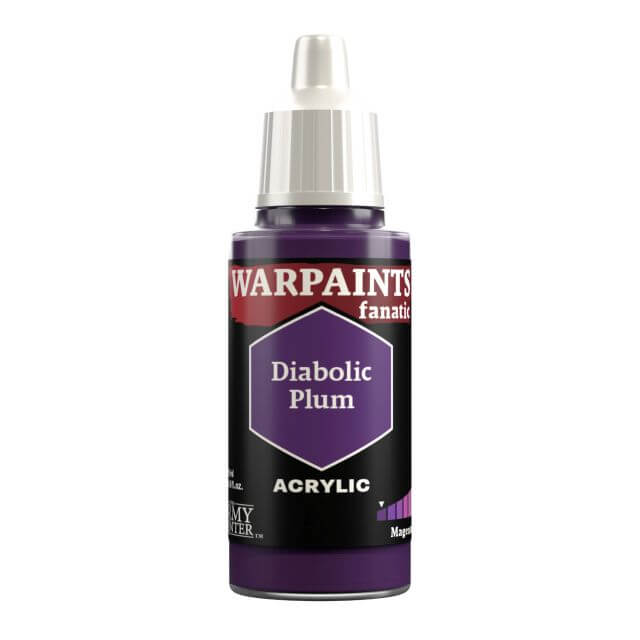 A bottle of Warpaints Fanatic Diabolic Plum acrylic paint.