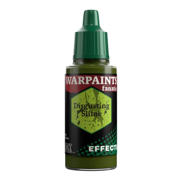 A bottle of Warpaints Fanatic Effects Disgusting Slime, with a green label and a green cap.