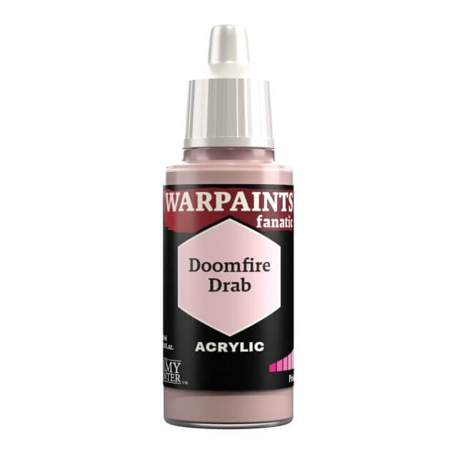 A bottle of Warpaints Fanatic Doomfire Drab acrylic paint.