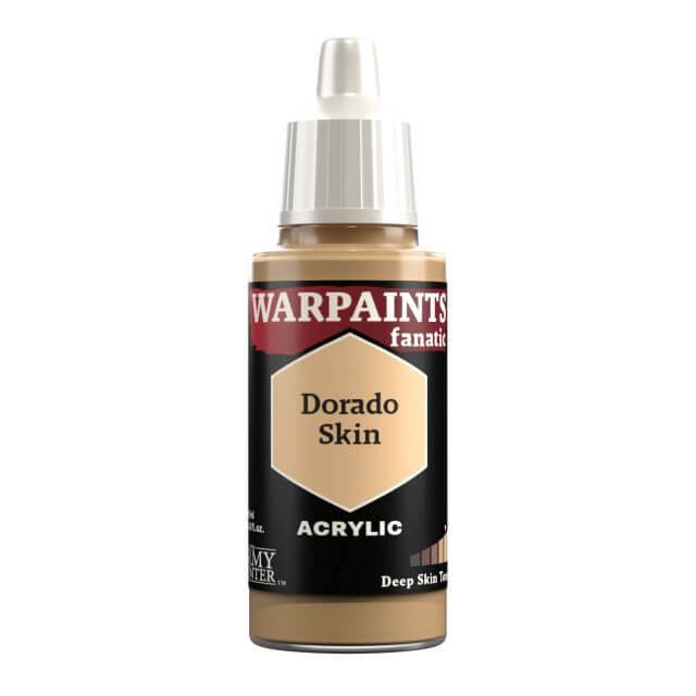 A bottle of Warpaints Fanatic Dorado Skin acrylic paint.