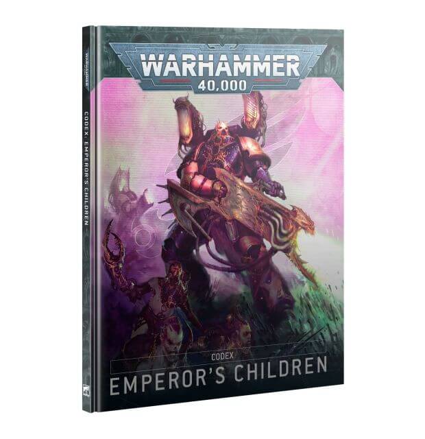 Cover of the Emperor's Children Codex for Warhammer 40,000, featuring artwork of a character resembling a warrior from the Emperor's Children faction.