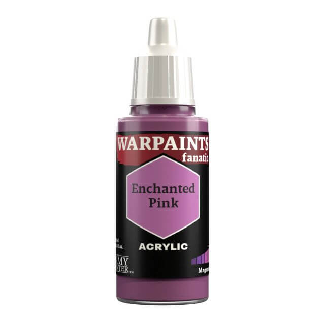 A bottle of Warpaints Fanatic Enchanted Pink acrylic paint.