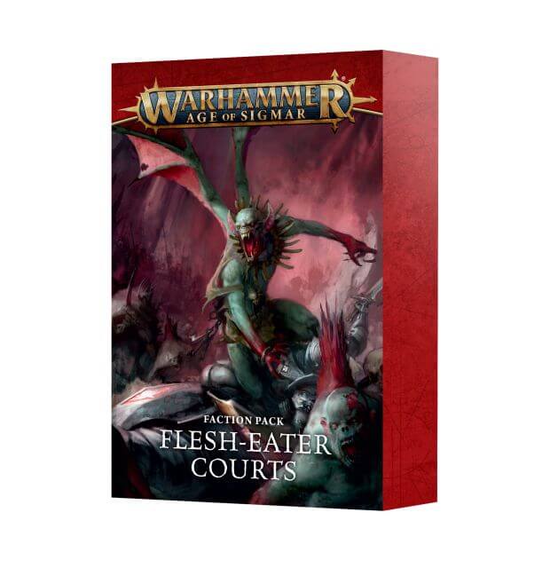 Packaging for Flesh-Eater Courts 4th Ed Faction Pack featuring artwork of a fantasy creature on a red background.