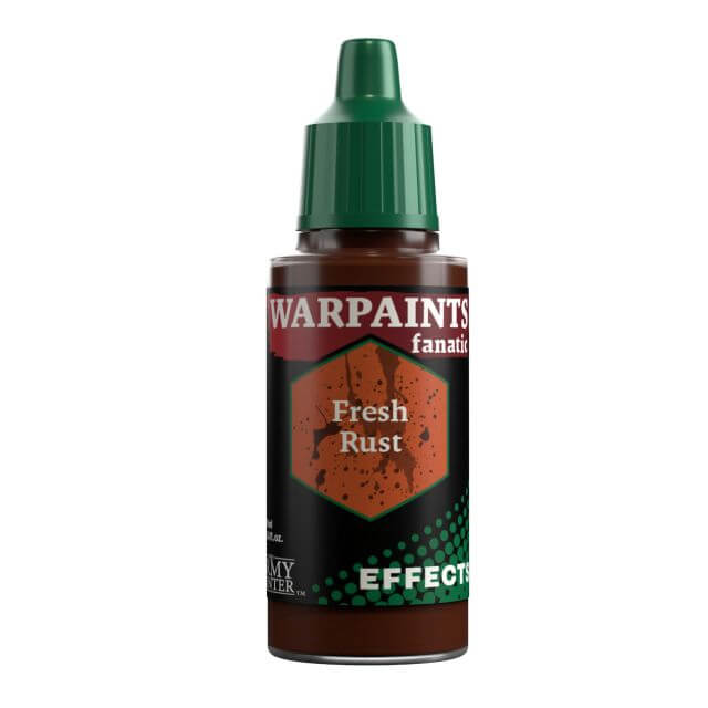 A bottle of Warpaints Fanatic Effects paint in the shade 'Fresh Rust' with a green cap on a white background.
