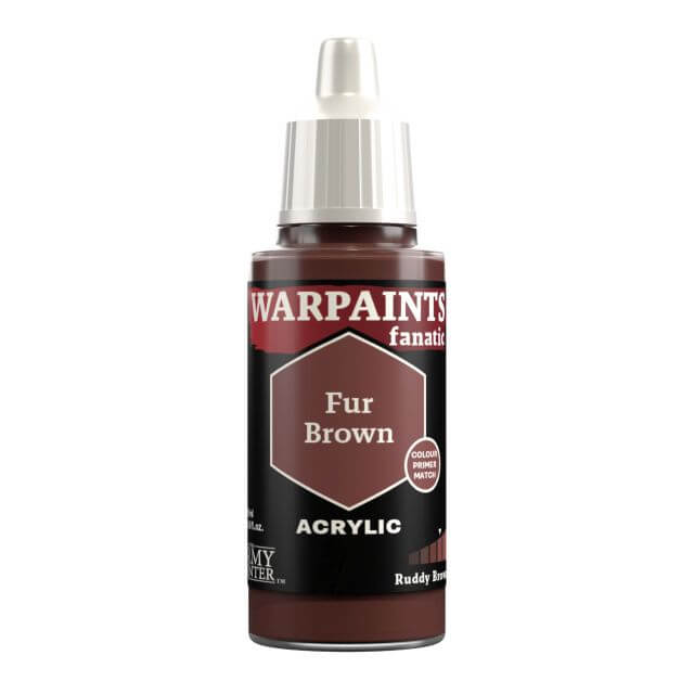 A bottle of Warpaints Fanatic Fur Brown acrylic paint.