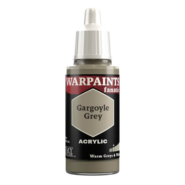 A bottle of Warpaints Fanatic Gargoyle Grey acrylic paint.