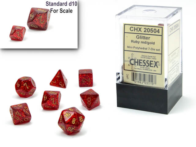 Glitter Ruby / Gold Mini Polyhedral Set