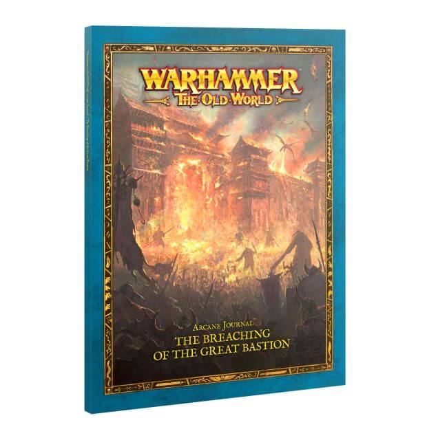 Book titled 'The Breaching of the Great Bastion' from 'Warhammer: The Old World' series on a white background
